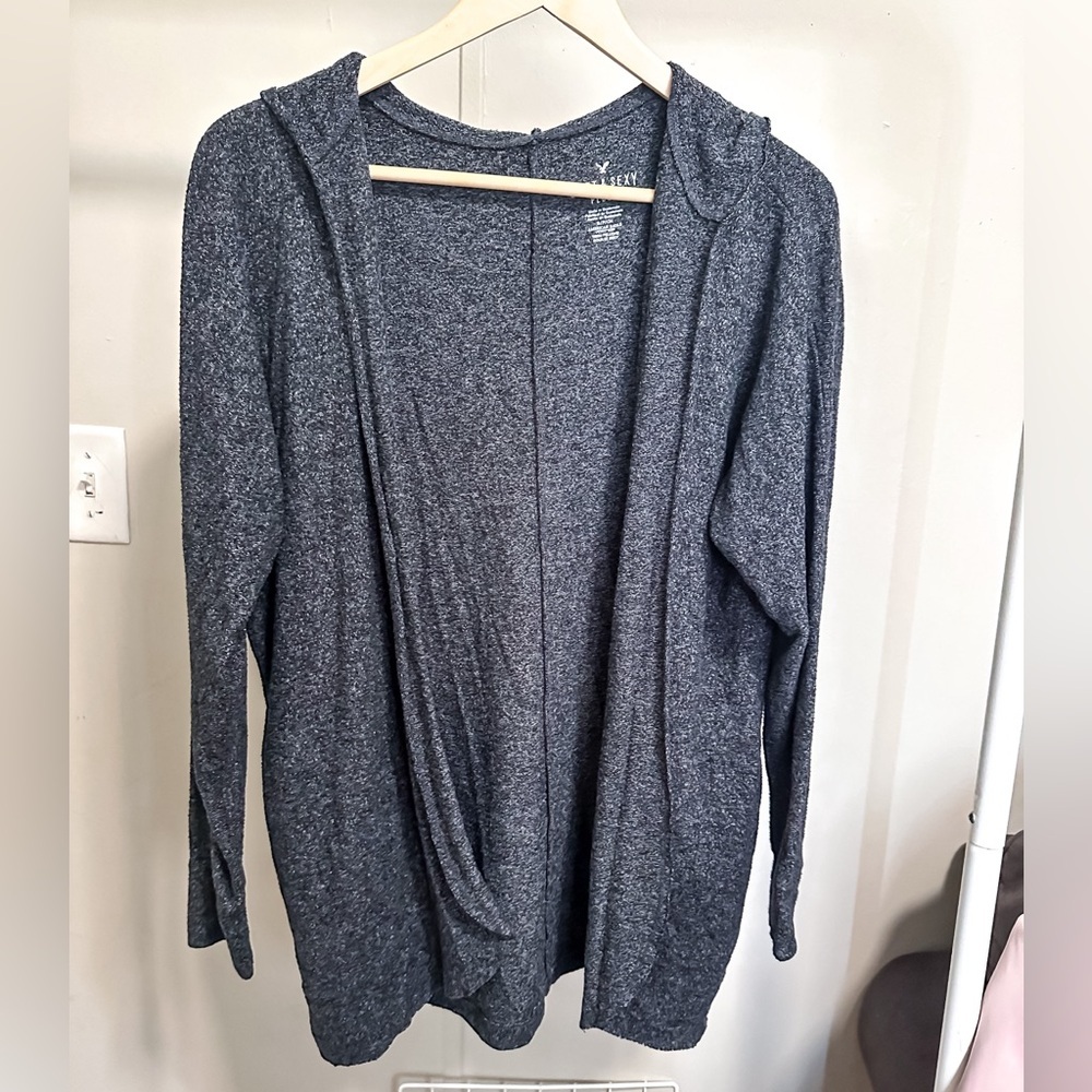American Eagle Gray Open Front Hooded Cardigan size small